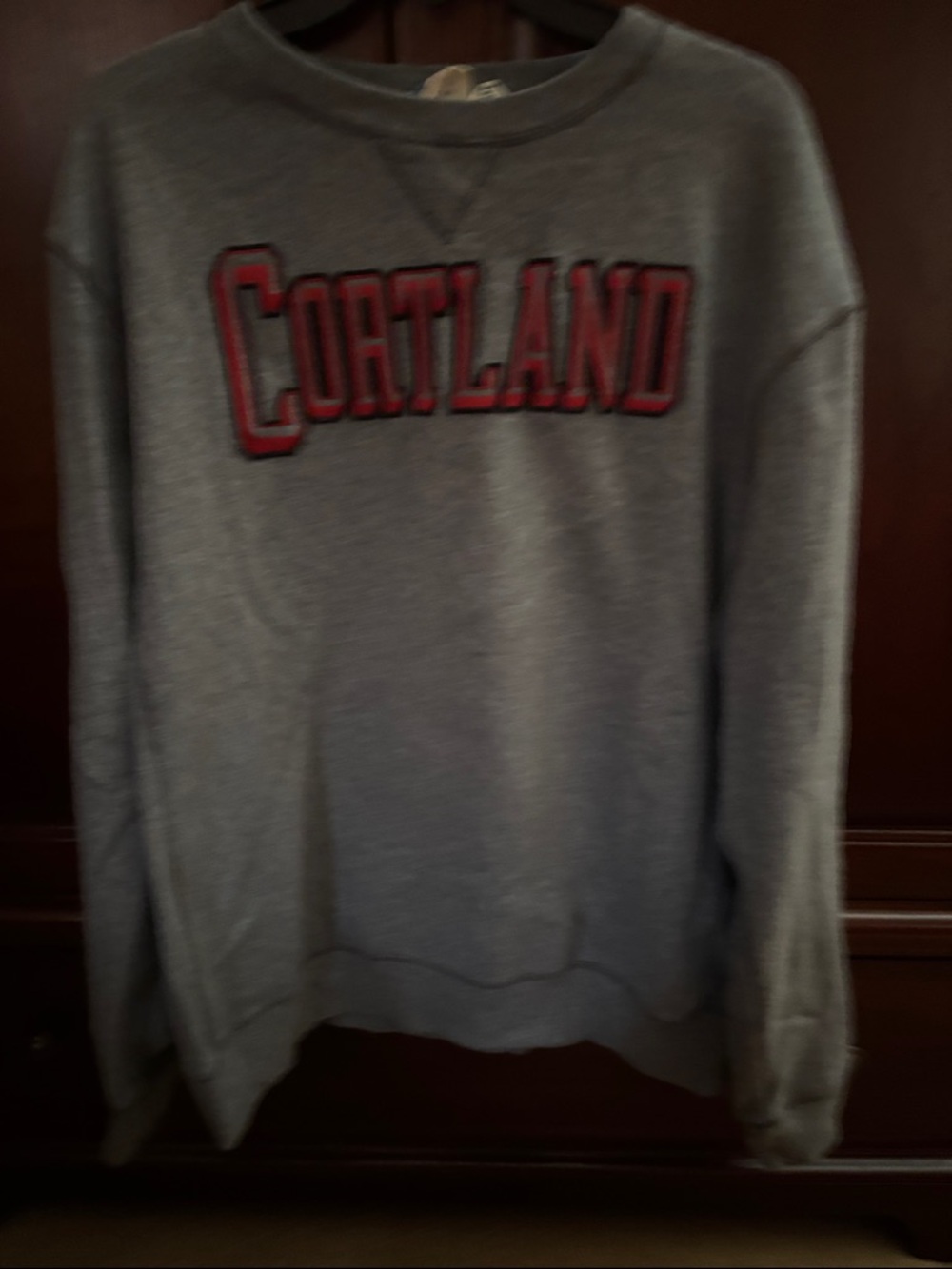 Blue 84 Gray Crewneck Sweatshirt with Red Lettering